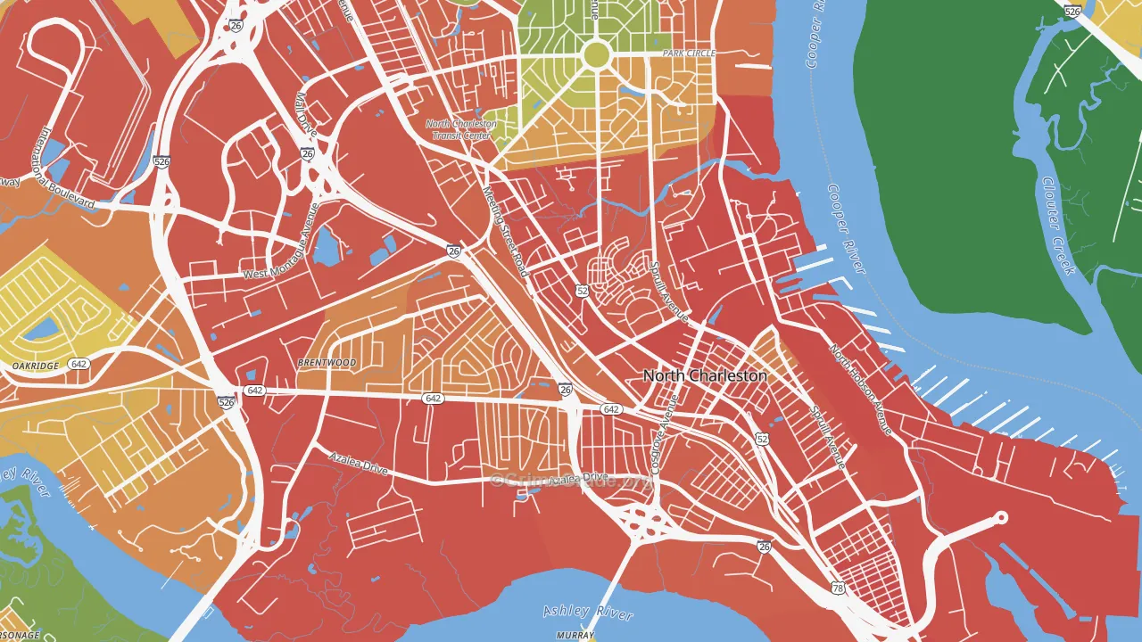 Whipper Barnoy, North Charleston, SC Map of Burglary Rates