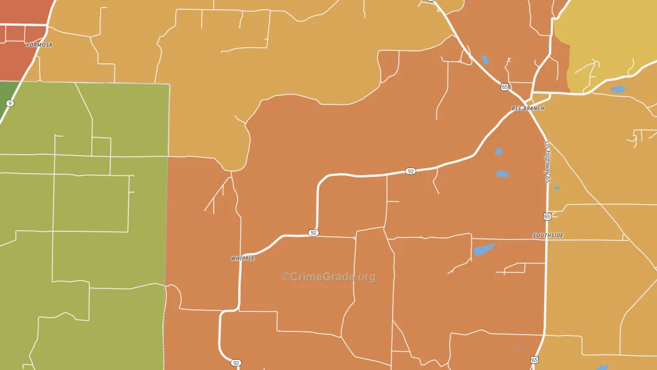 Whipple, AR Map of Burglary Rates