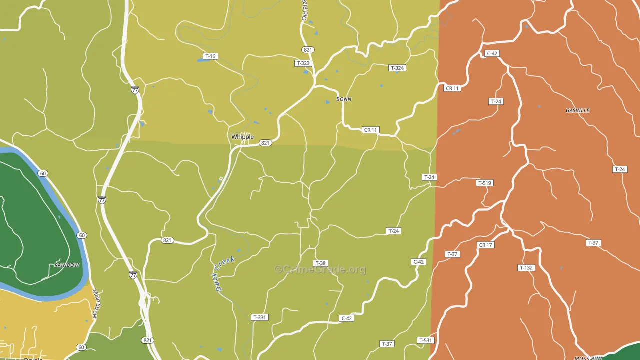 Whipple, OH Map of Burglary Rates