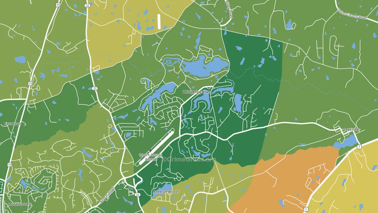 Whispering Pines, NC Map of Burglary Rates