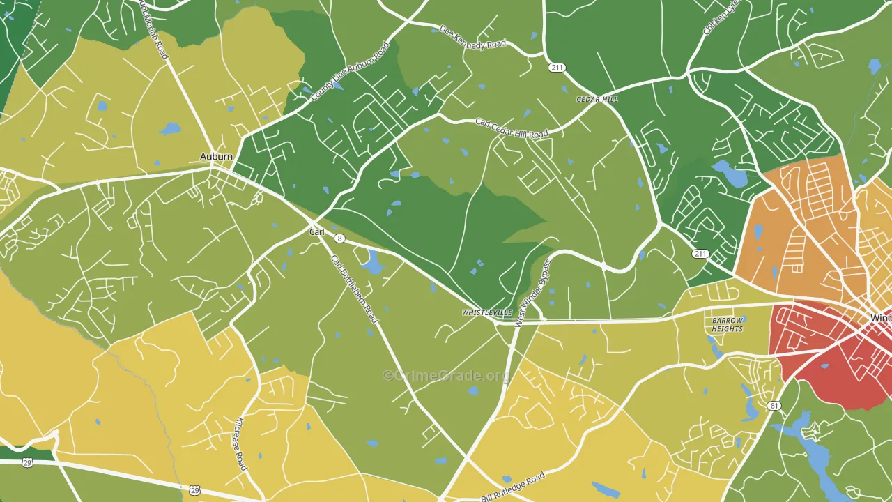 Whistleville, GA Map of Burglary Rates