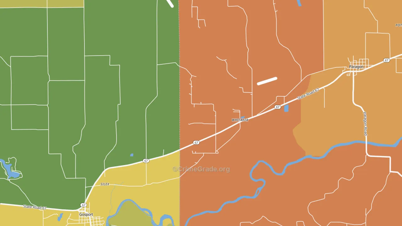 Whitaker, IN Map of Burglary Rates