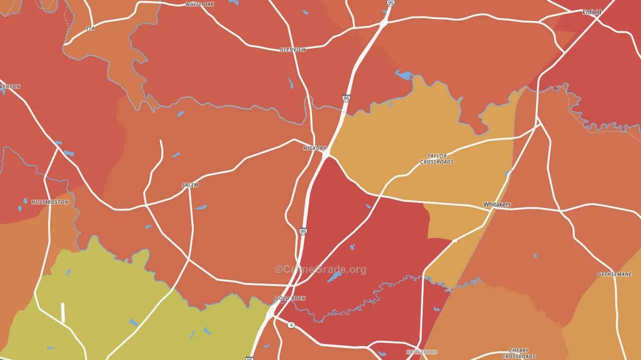 Whitakers, NC Map of Burglary Rates