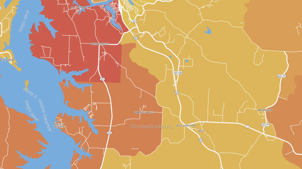 Whitakerville, MO Map of Burglary Rates