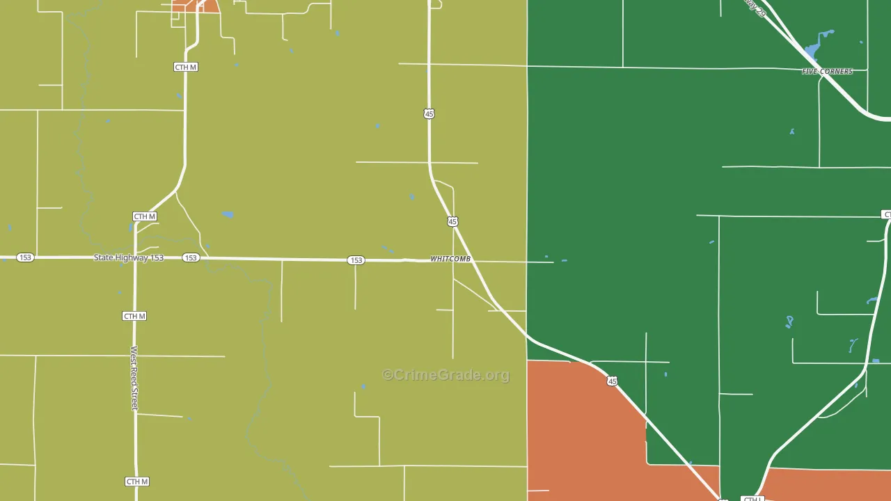 Whitcomb, WI Map of Burglary Rates