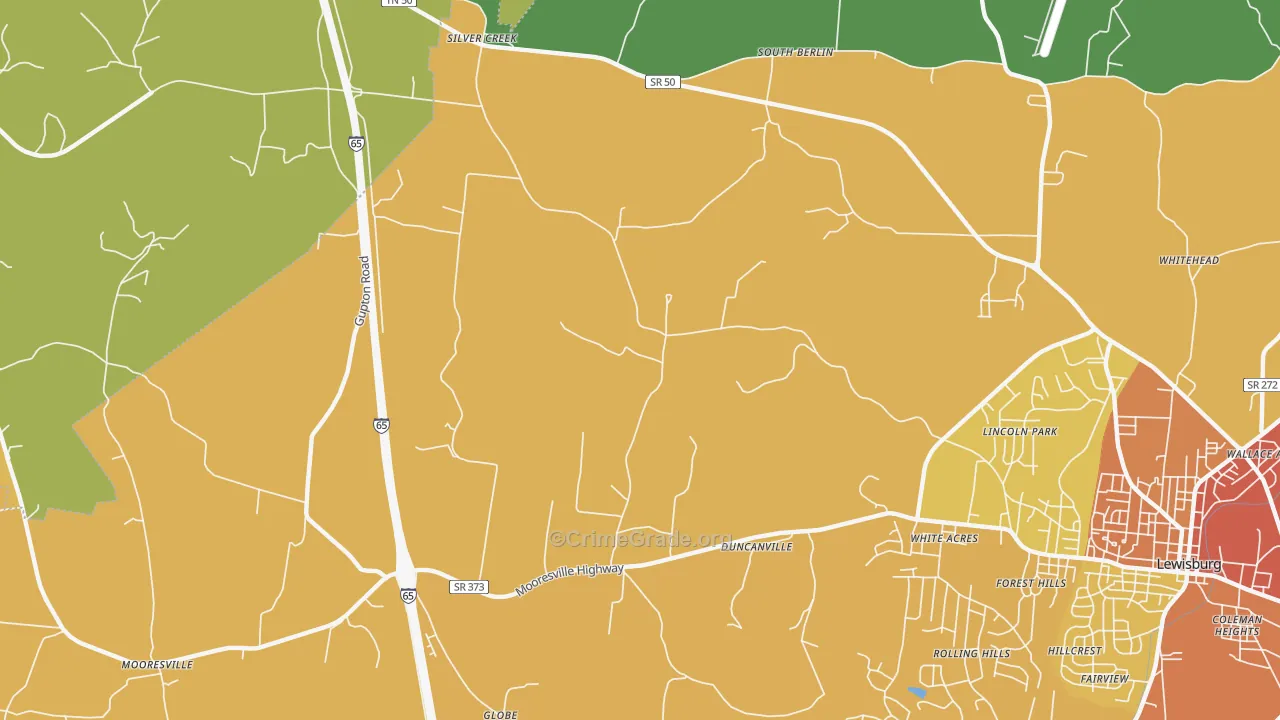 White Acres, TN Map of Burglary Rates