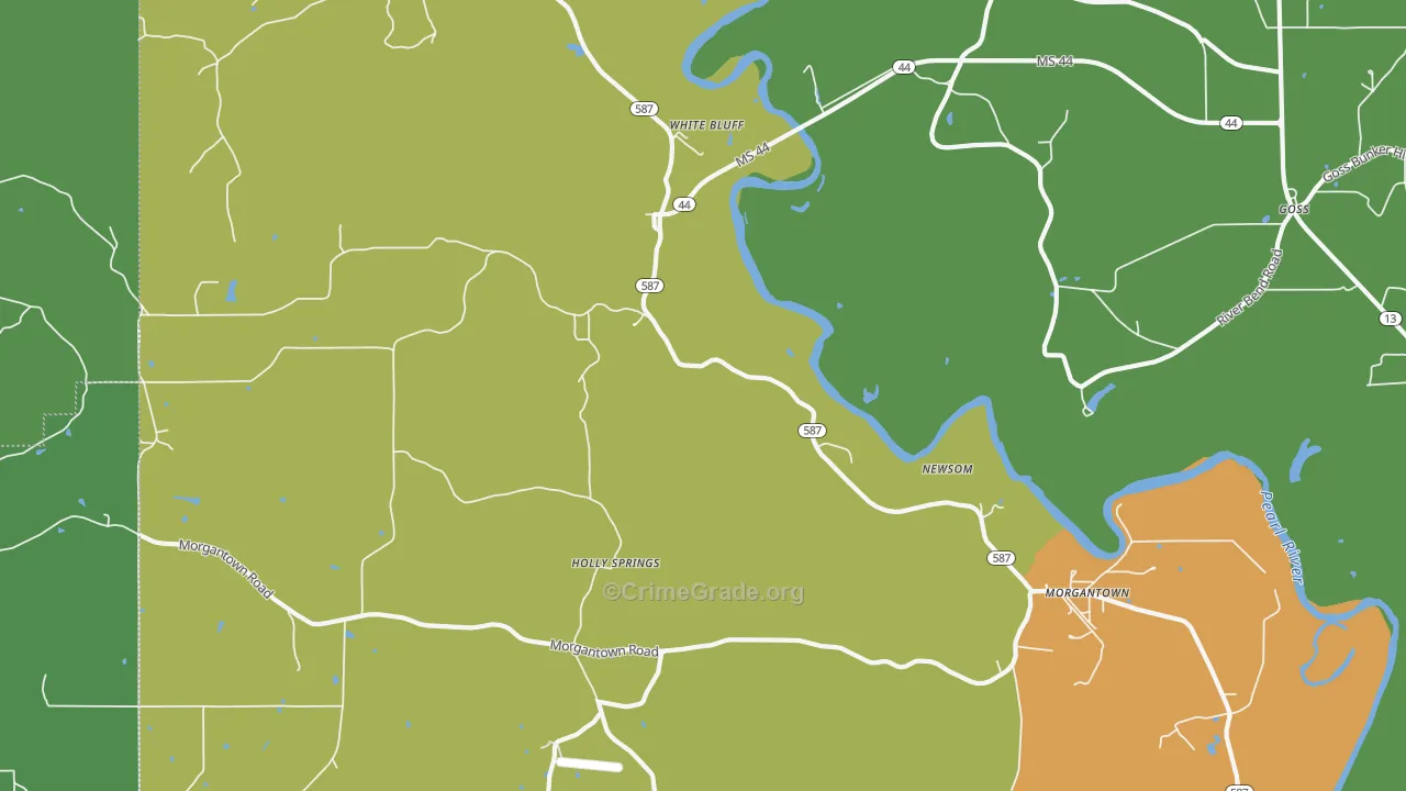 White Bluff, MS Map of Burglary Rates