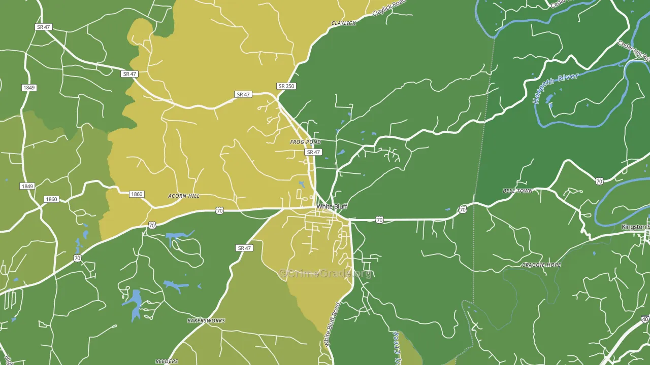 White Bluff, TN Map of Burglary Rates