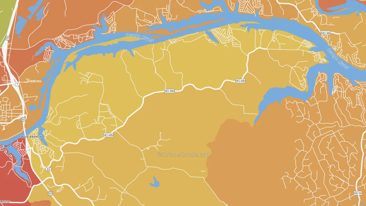 White Branch, MO Map of Burglary Rates
