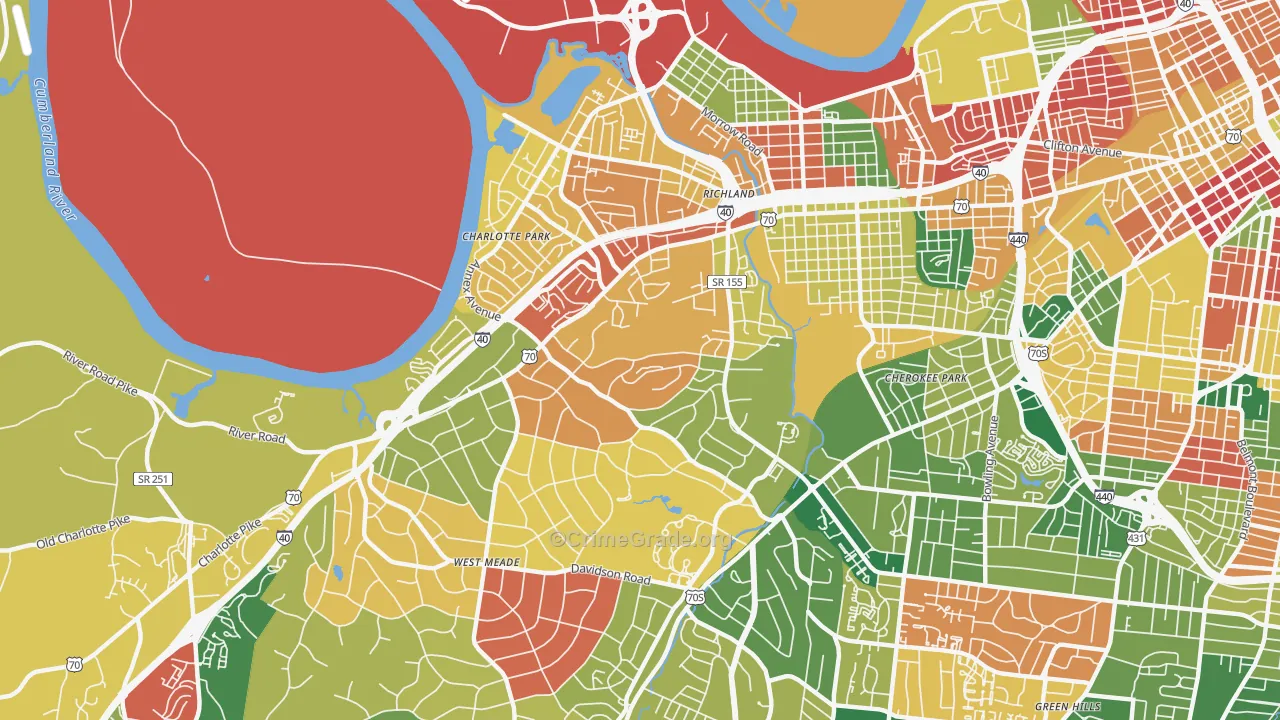 White Bridge, Nashville, TN Map of Burglary Rates