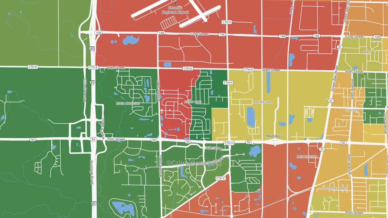 White Caps, Kenosha, WI Map of Burglary Rates
