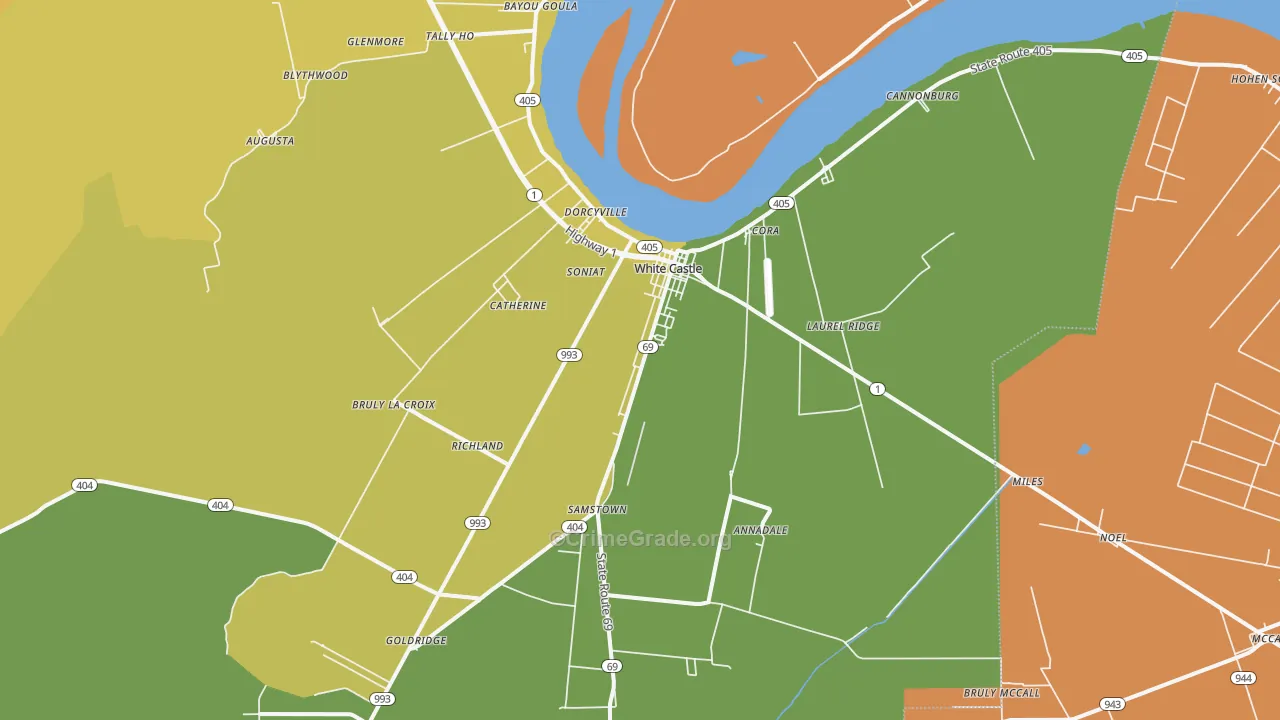 White Castle, LA Map of Burglary Rates