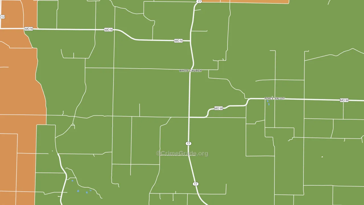 White Church, MO Map of Burglary Rates