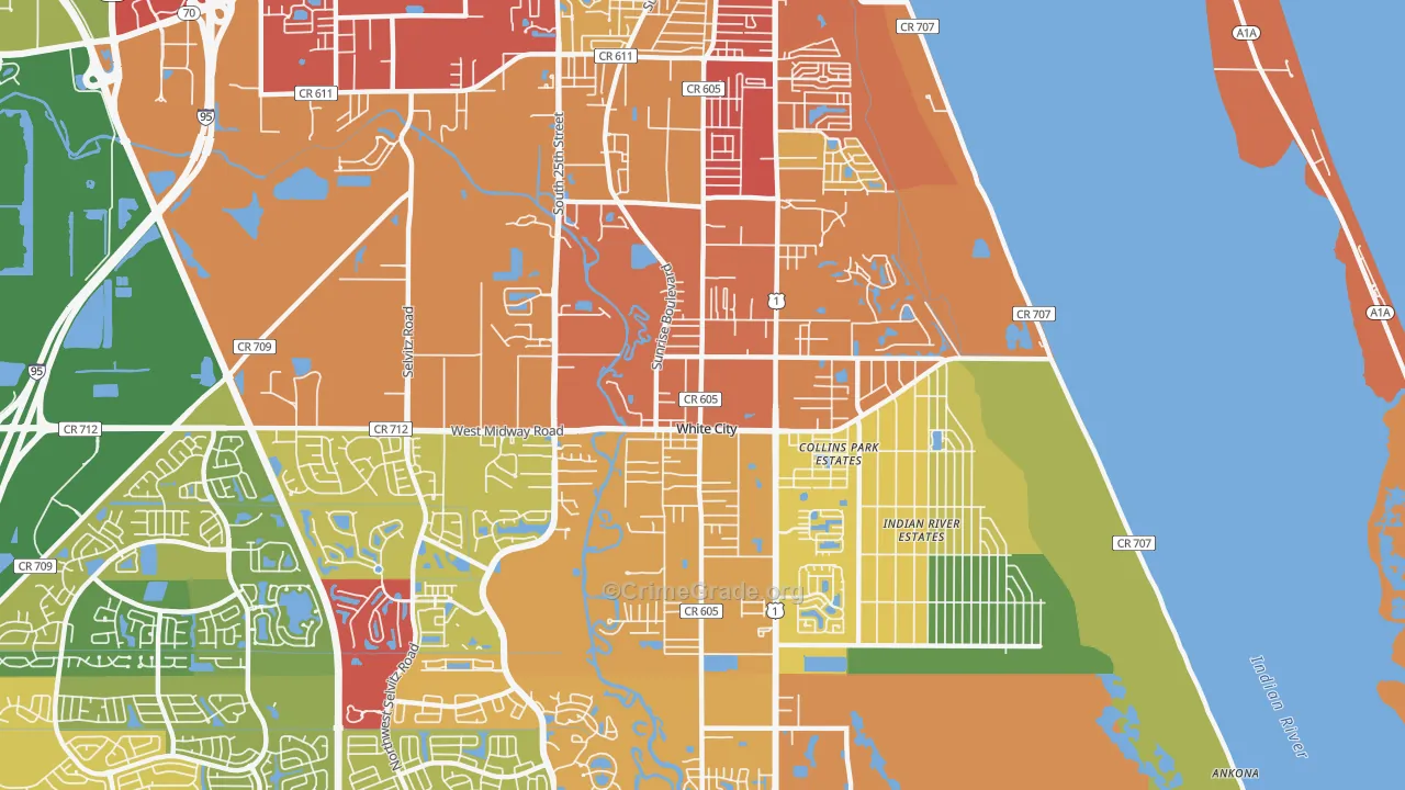 White City, Fort Pierce, FL Map of Burglary Rates