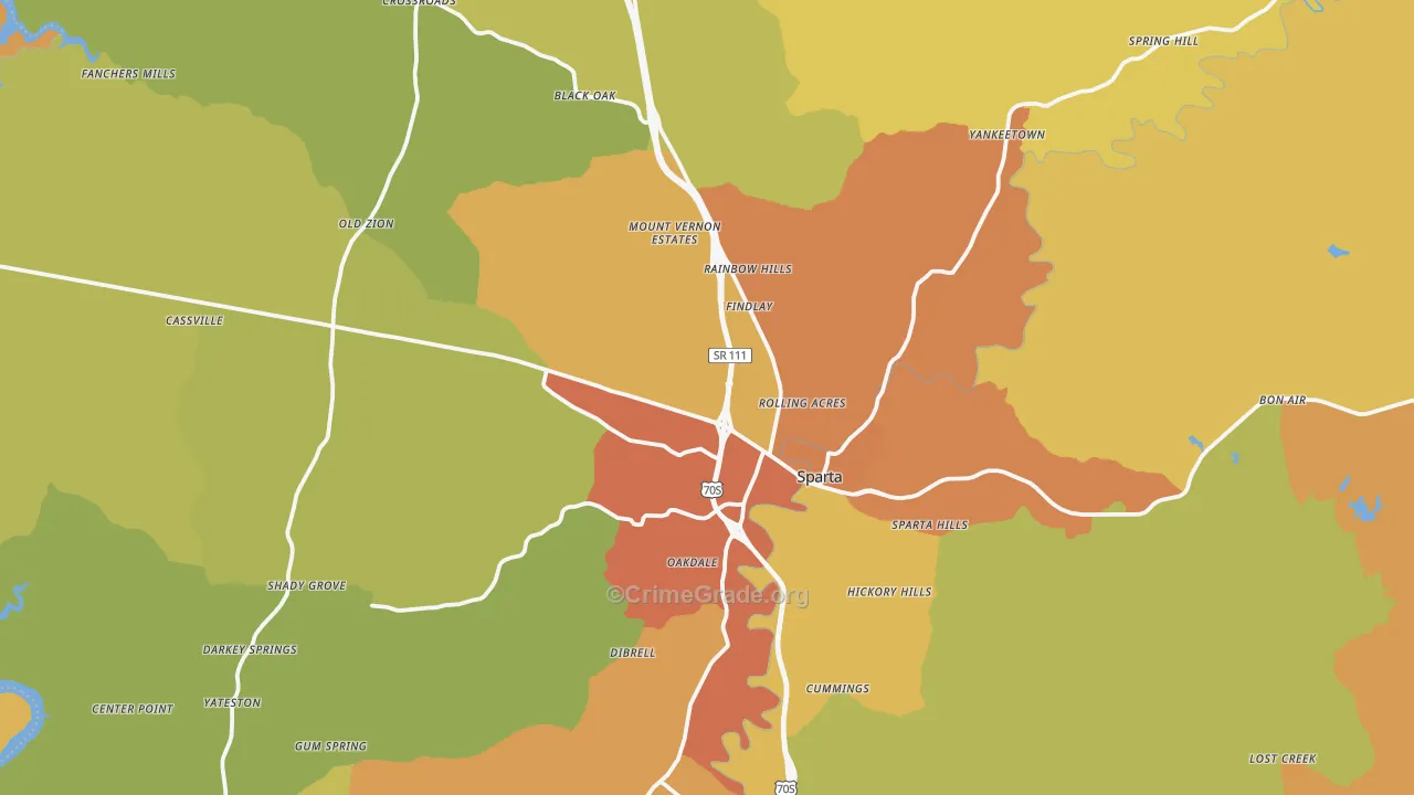 White County, TN Map of Burglary Rates
