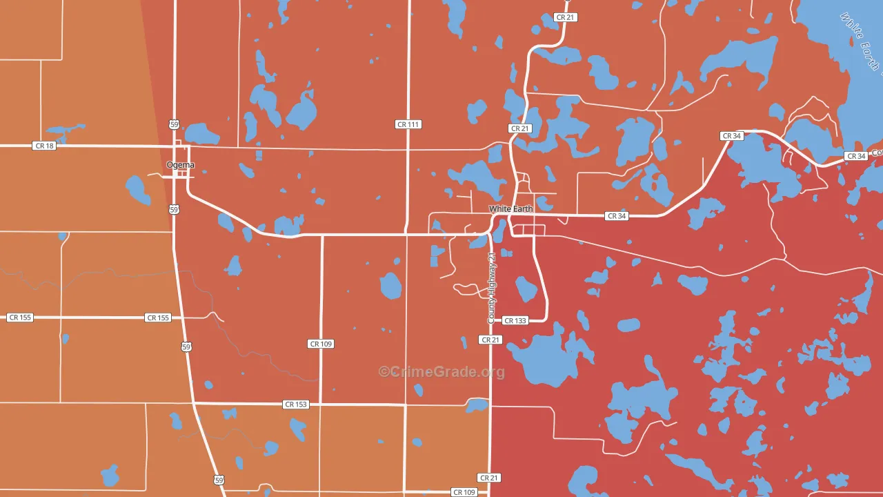 White Earth, MN Map of Burglary Rates