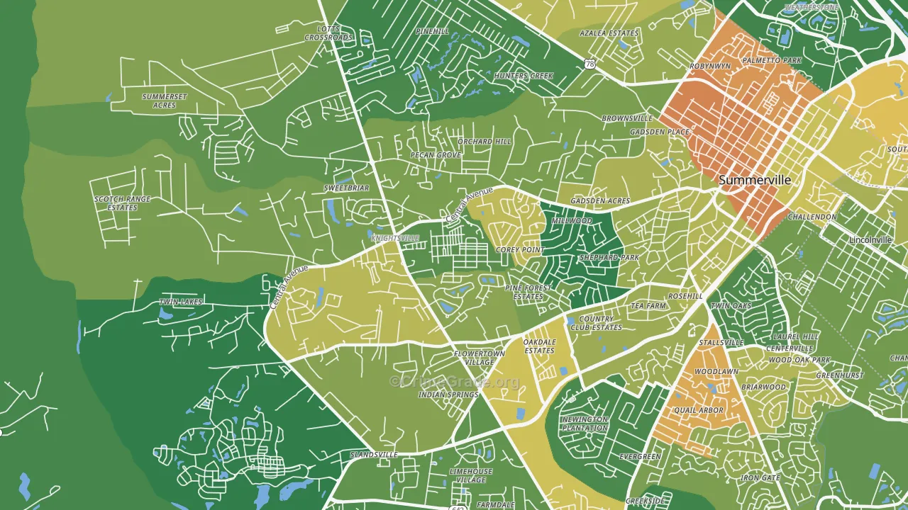 White Gables, Summerville, SC Map of Burglary Rates