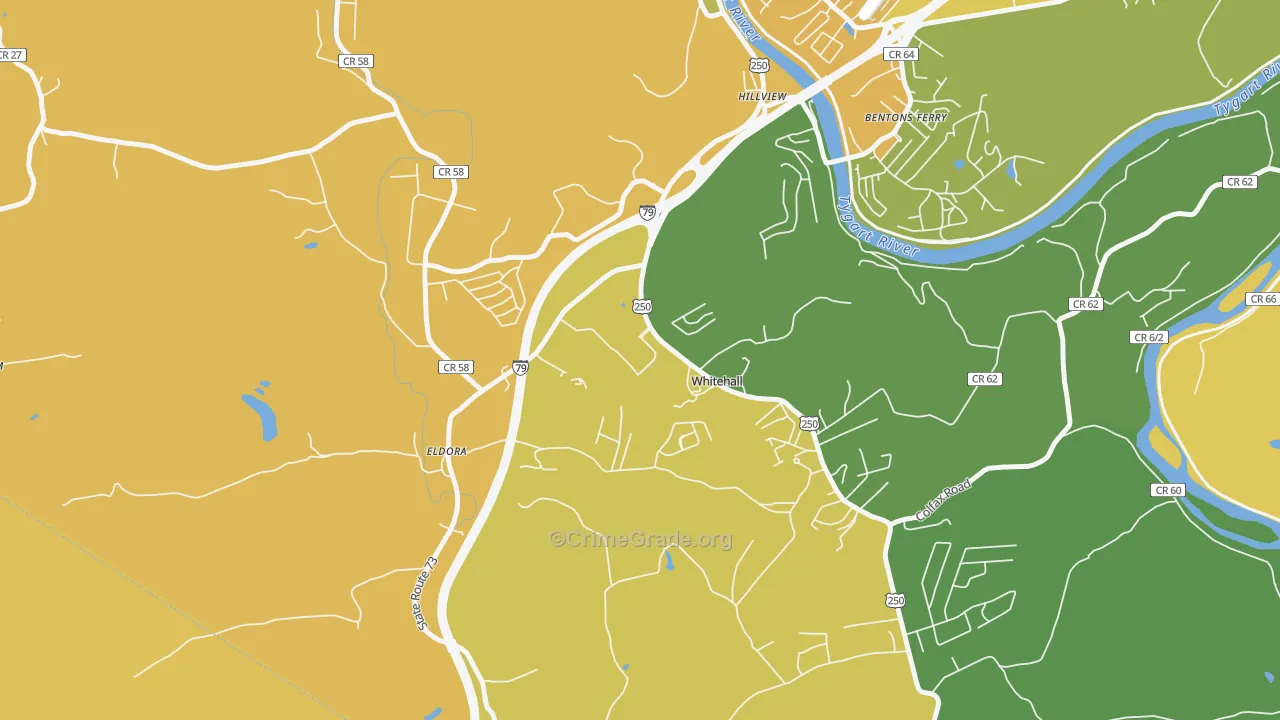 White Hall, WV Map of Burglary Rates