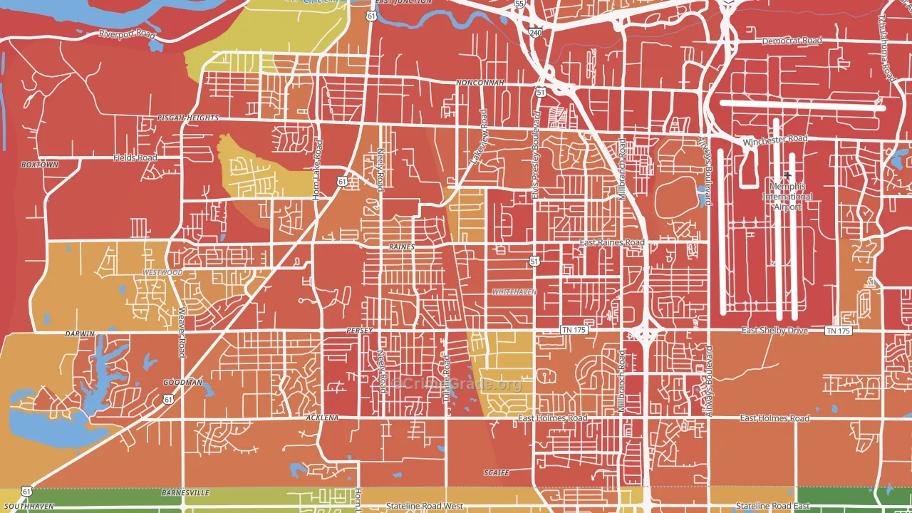 White Haven-Coro Lake, Memphis, TN Map of Burglary Rates