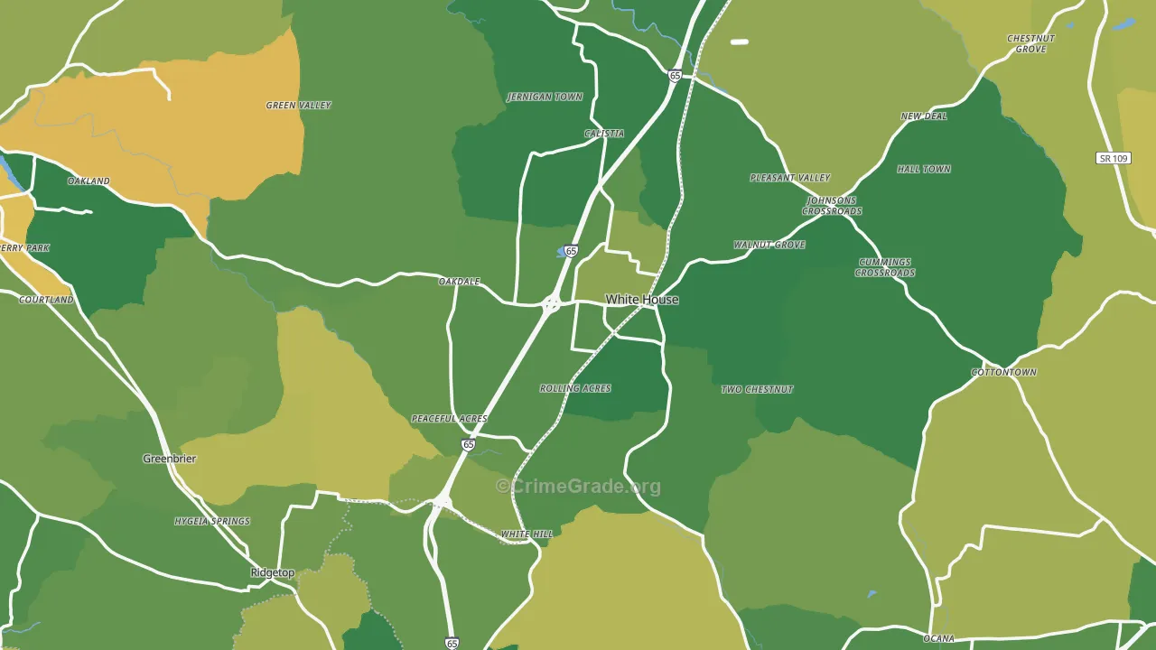 White House, TN Map of Burglary Rates