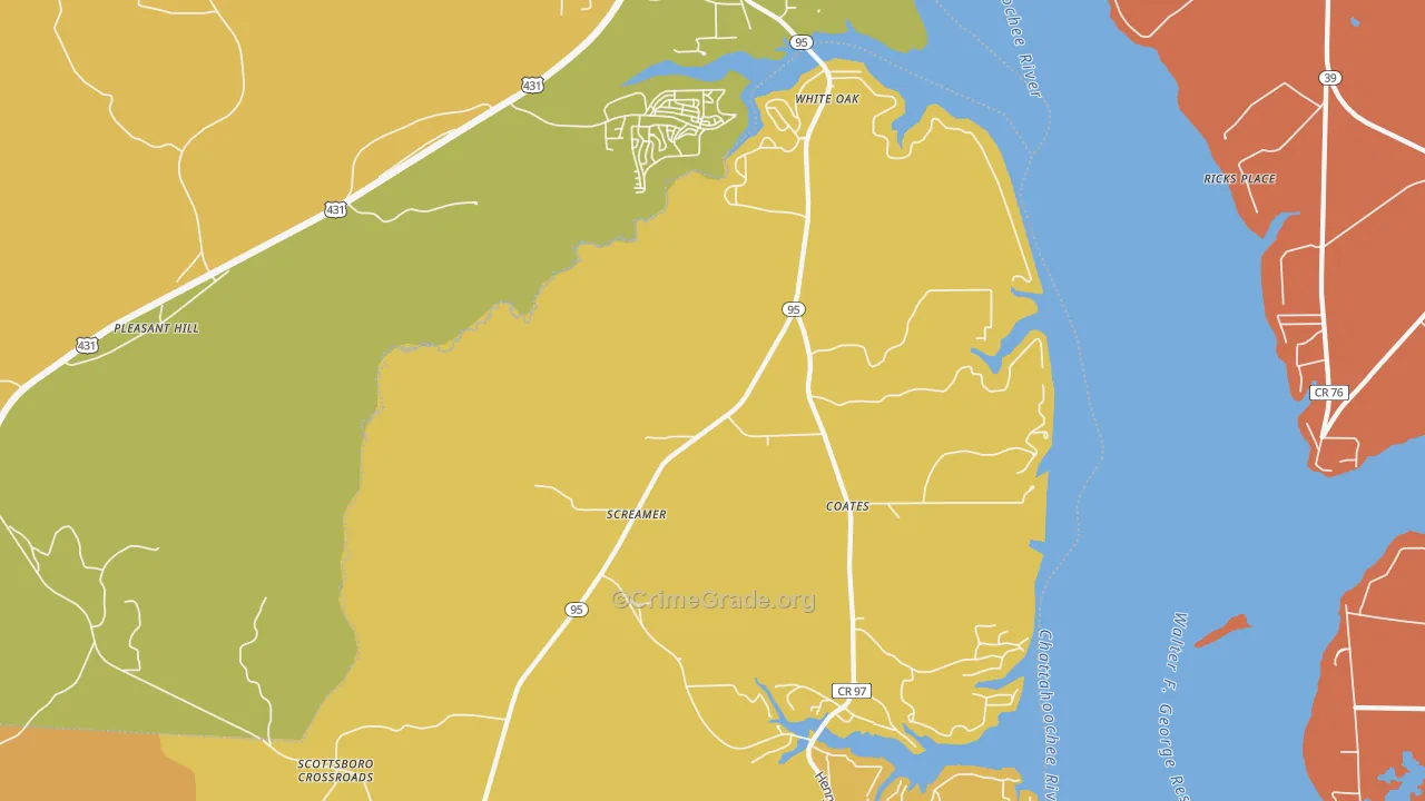 White Oak, AL Map of Burglary Rates