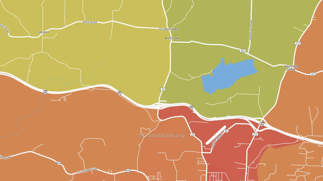 White Oak, AR Map of Burglary Rates
