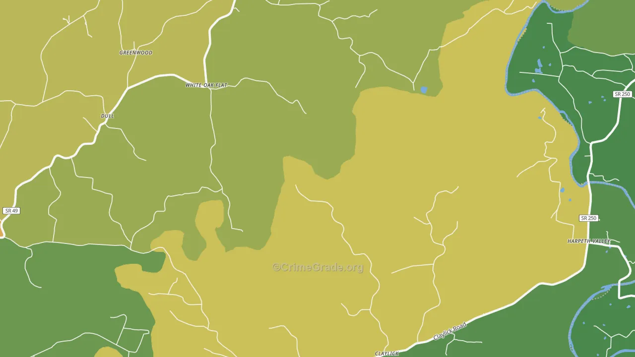 White Oak Flat, TN Map of Burglary Rates