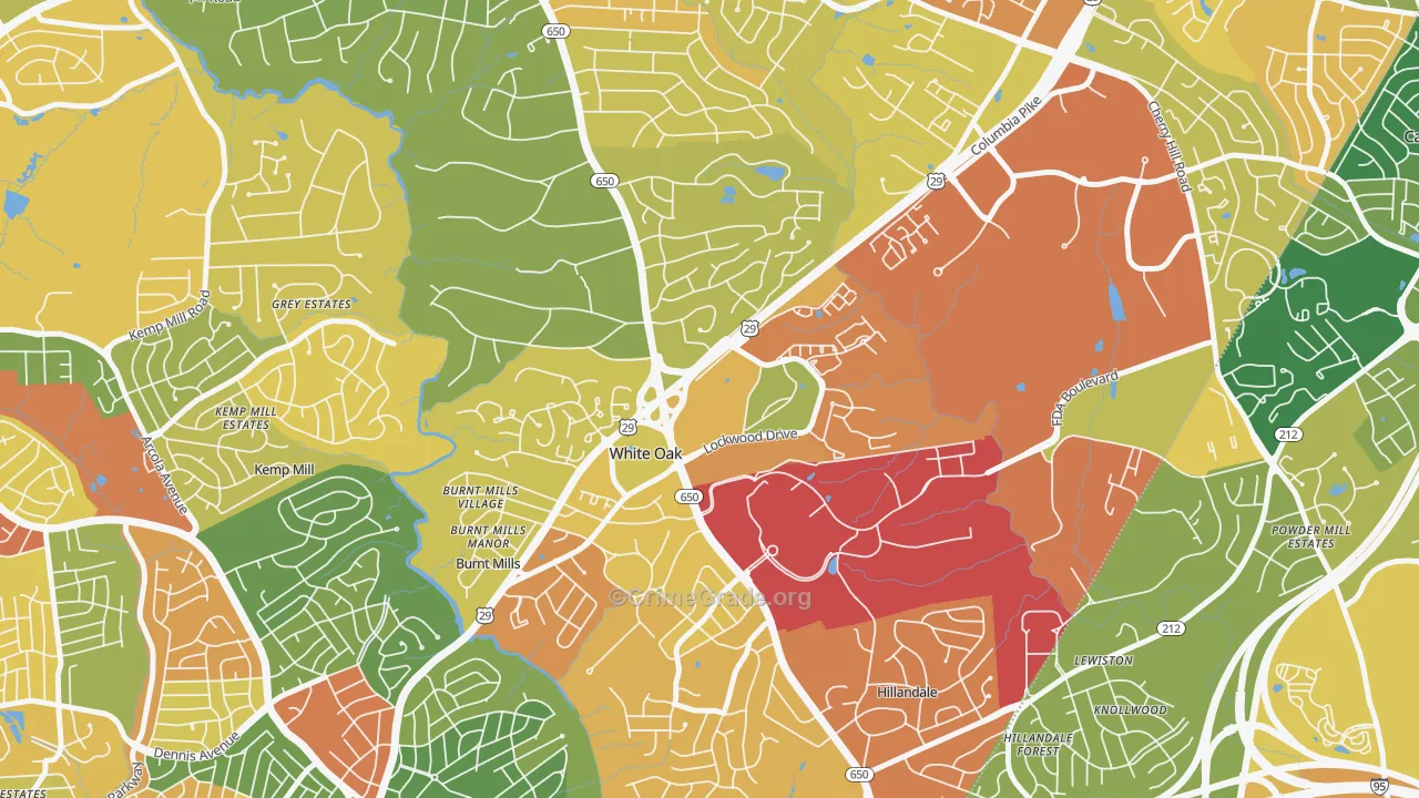 White Oak, MD Map of Burglary Rates