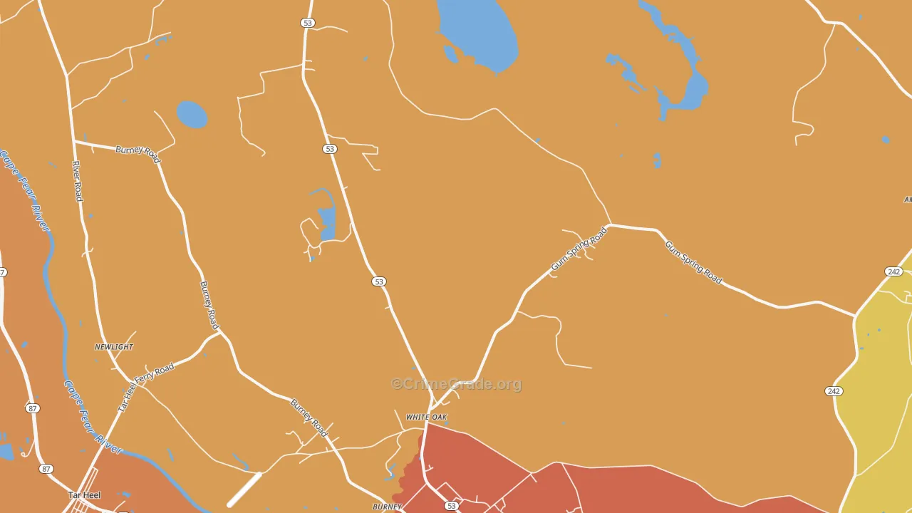White Oak, NC Map of Burglary Rates