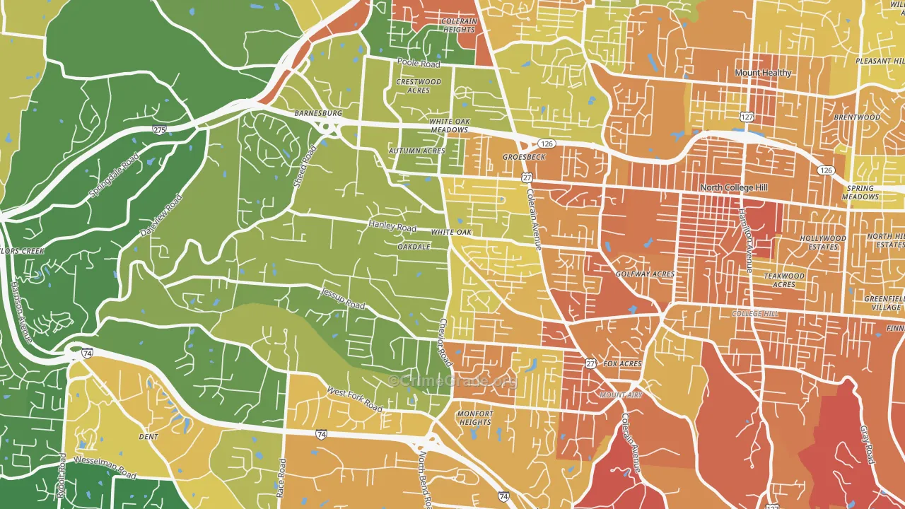 White Oak, OH Map of Burglary Rates
