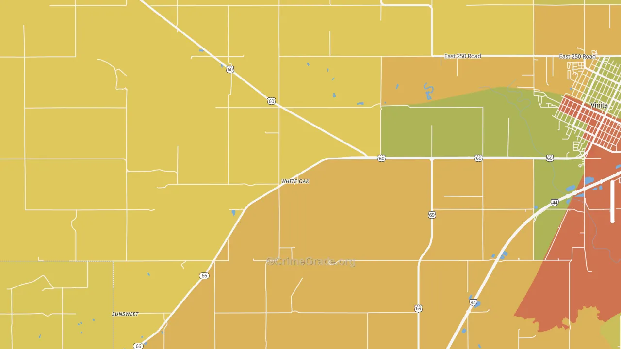 White Oak, OK Map of Burglary Rates