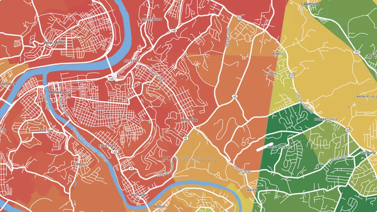 White Oak, PA Map of Burglary Rates
