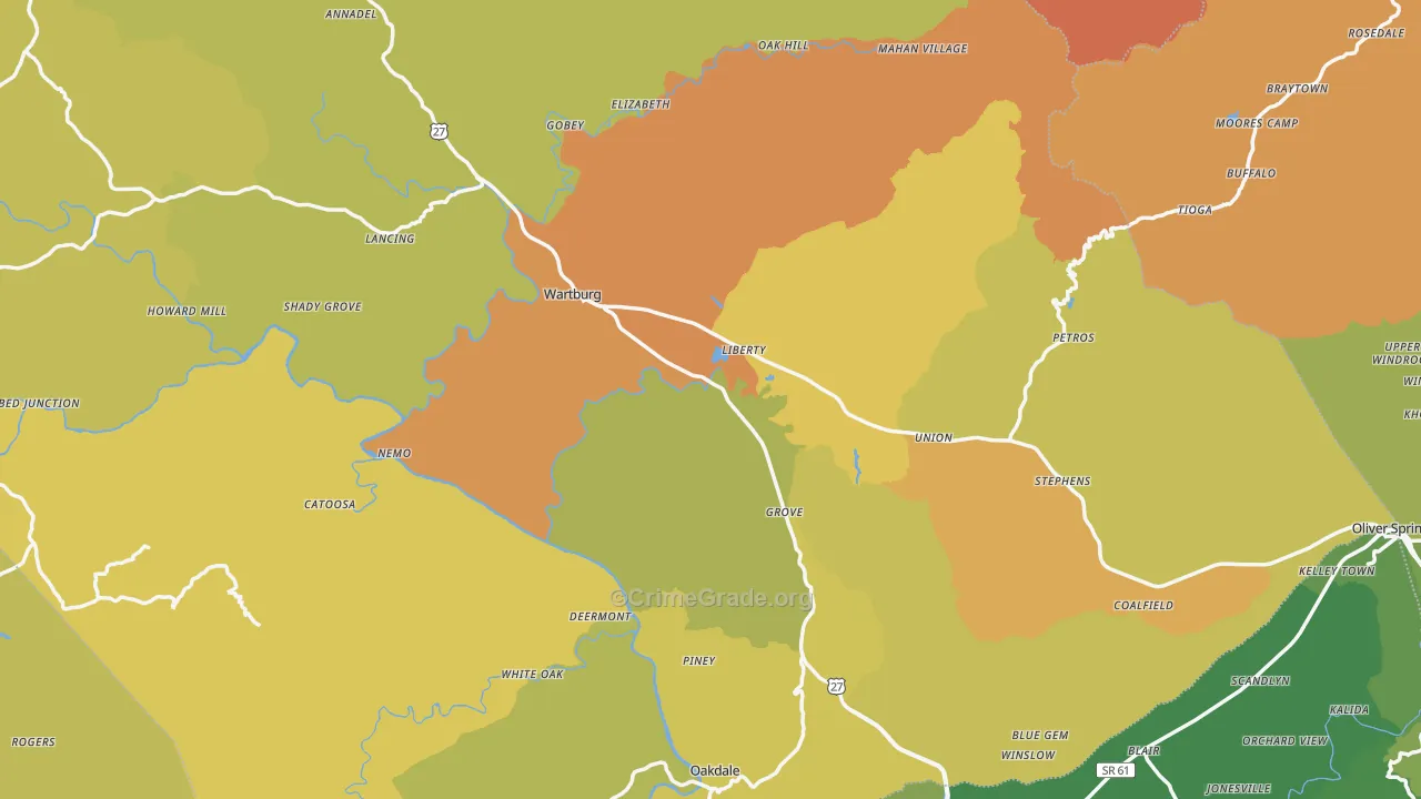 White Oak, TN Map of Burglary Rates