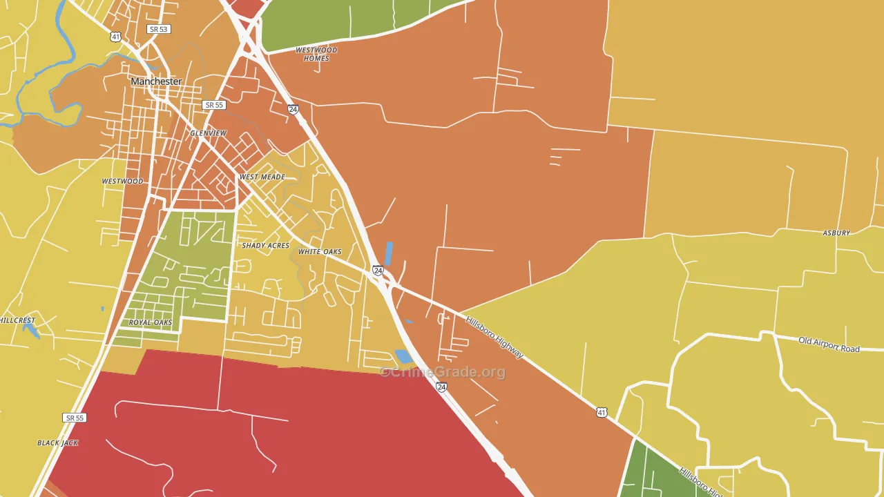 White Oaks, TN Map of Burglary Rates