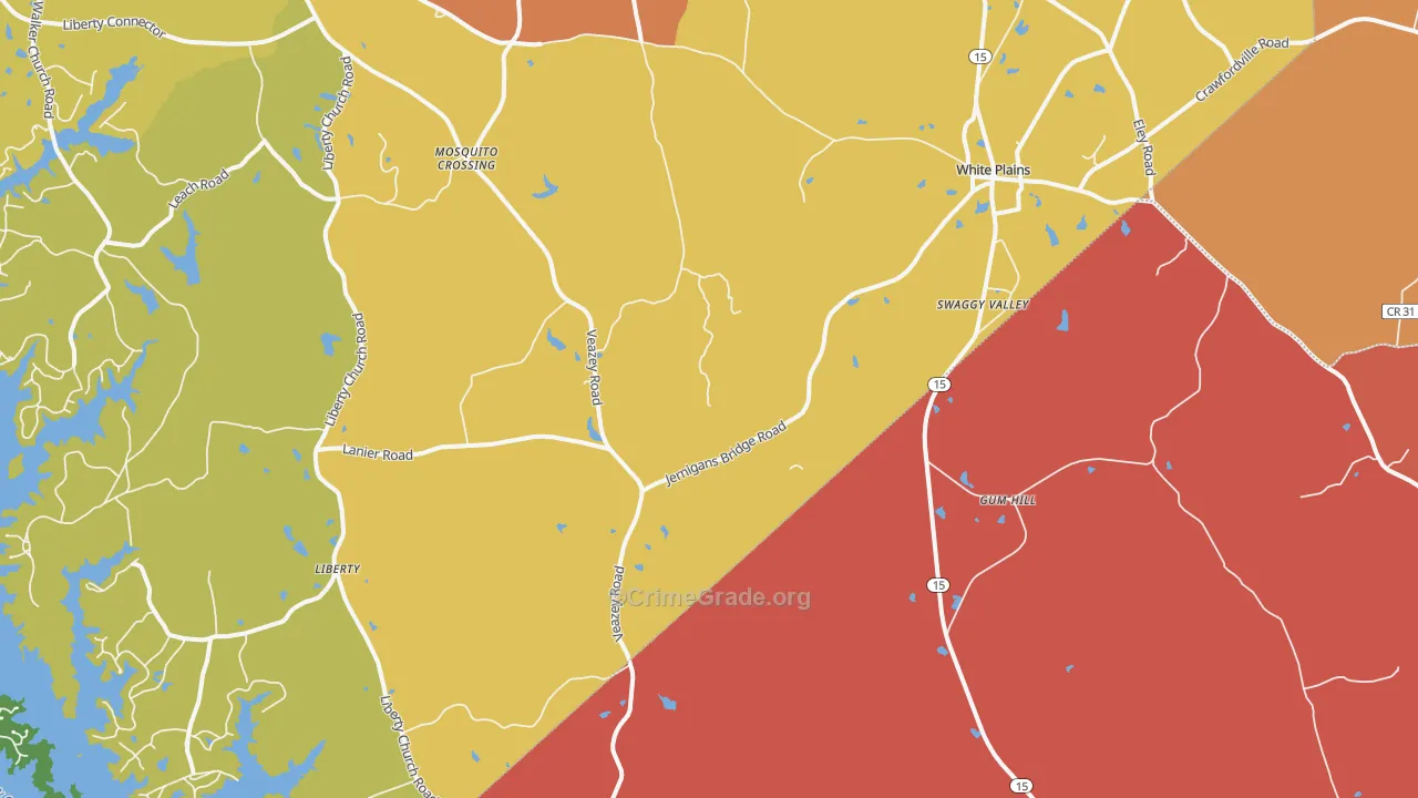 White Plains, GA Map of Burglary Rates