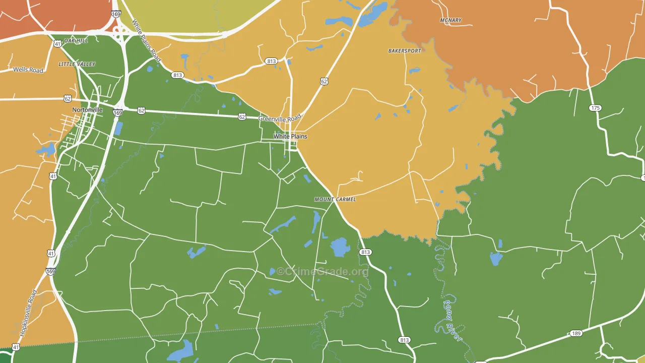 White Plains, KY Map of Burglary Rates