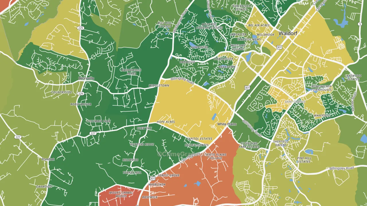 White Plains, MD Map of Burglary Rates