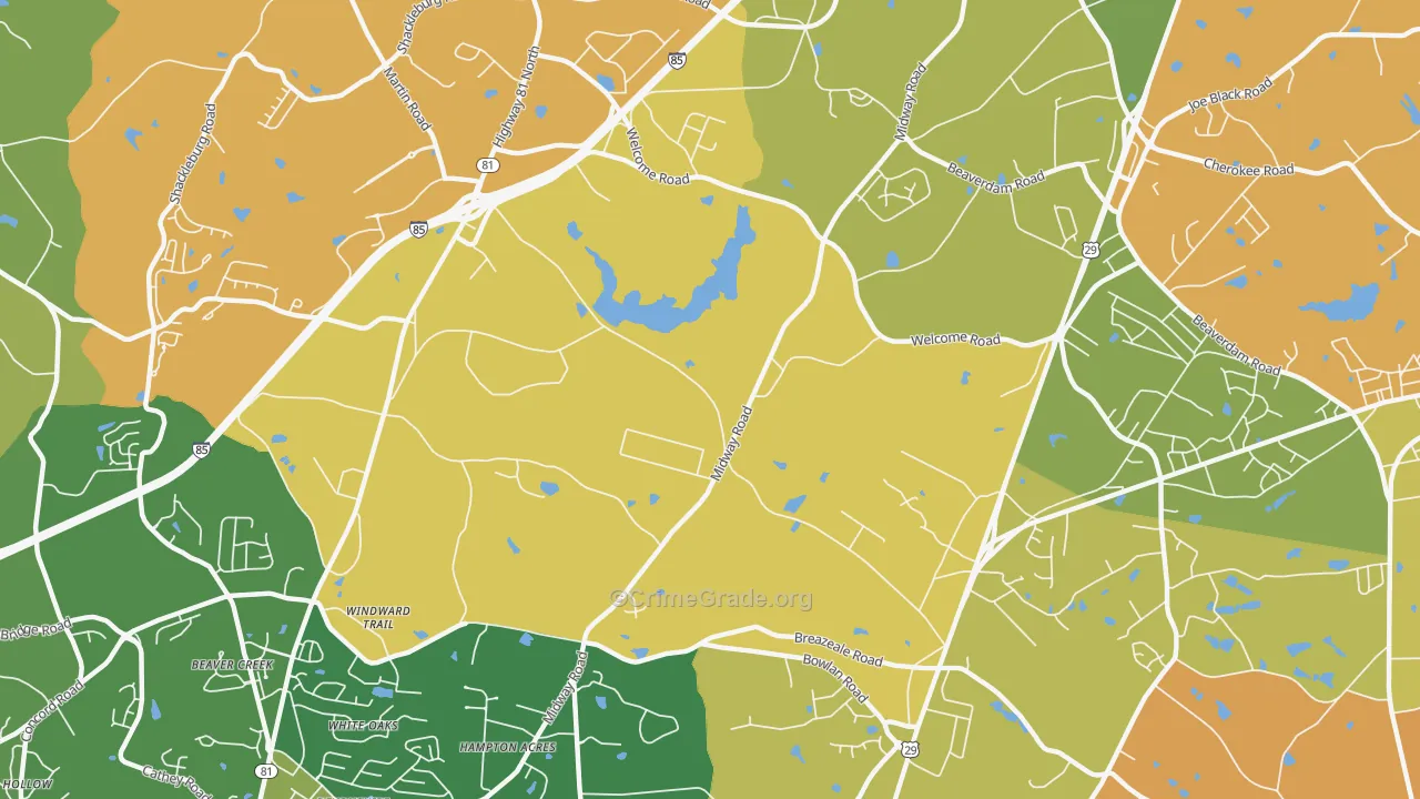 White Plains, SC Map of Burglary Rates