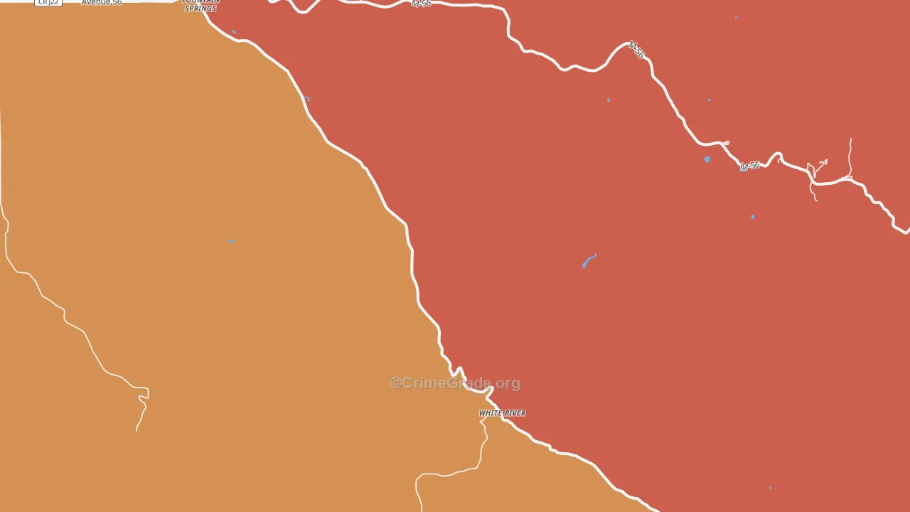 White River, CA Map of Burglary Rates