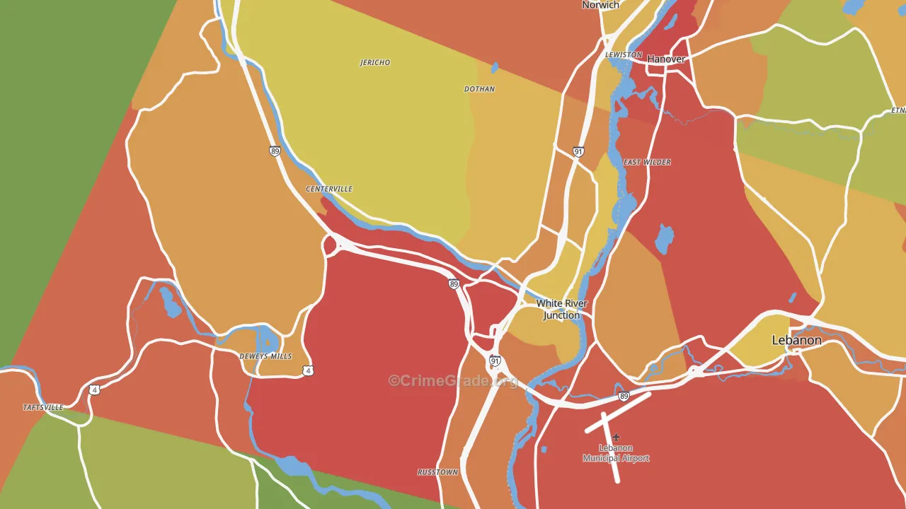 White River Junction, VT Map of Burglary Rates