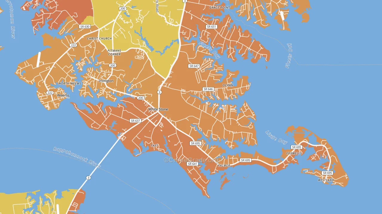 White Stone, VA Map of Burglary Rates