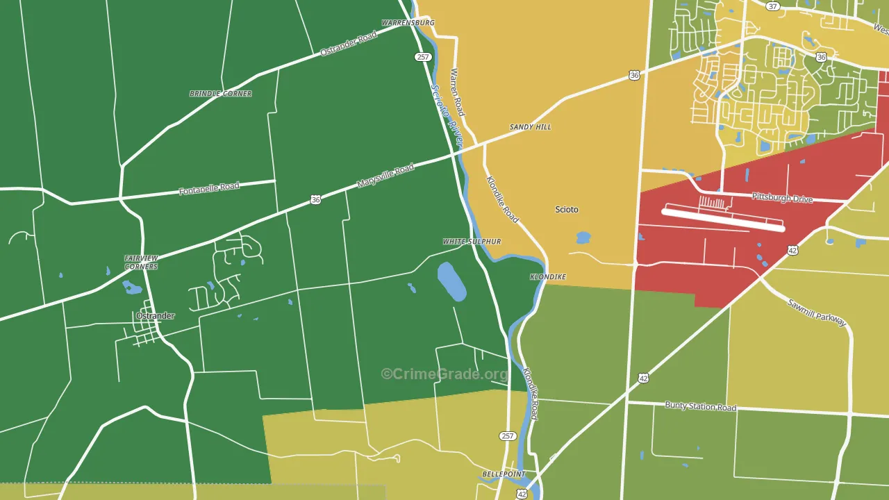 White Sulphur, OH Map of Burglary Rates