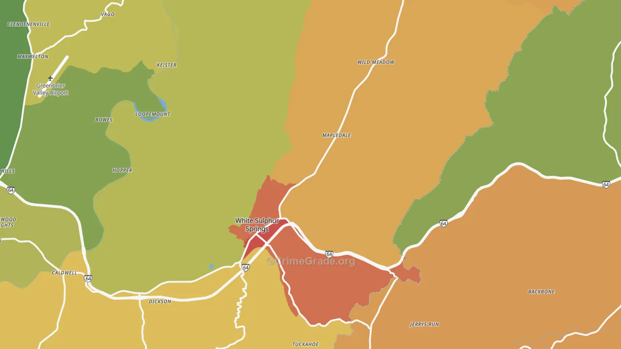 White Sulphur Springs, WV Map of Burglary Rates