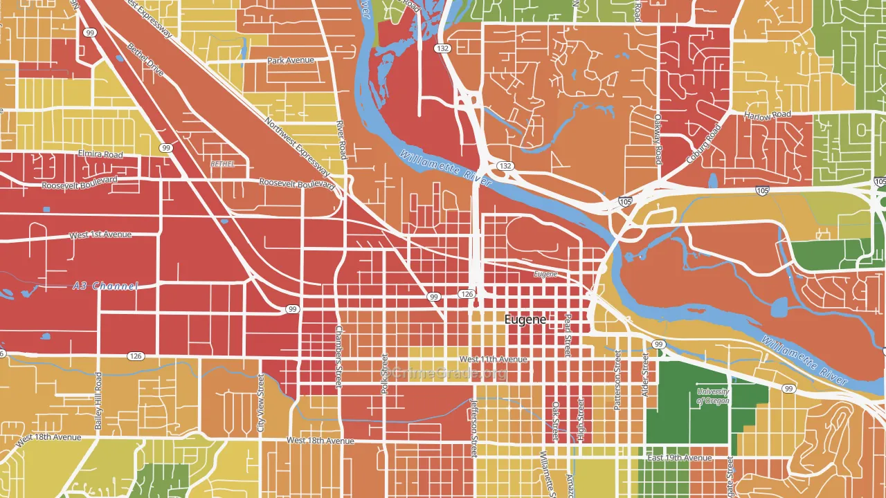 Whiteaker, Eugene, OR Map of Burglary Rates