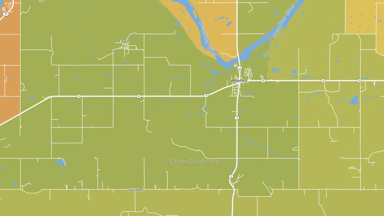 Whitefield, OK Map of Burglary Rates