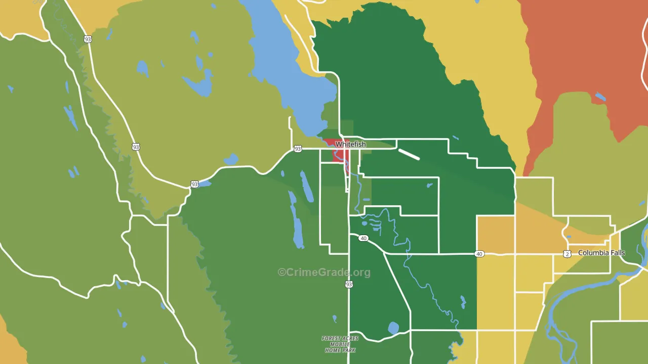 Whitefish, MT Map of Burglary Rates