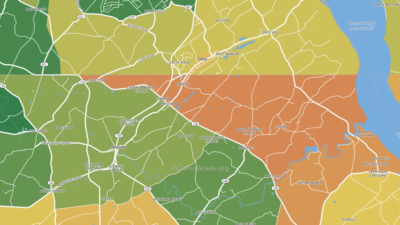 Whiteford, MD Map of Burglary Rates