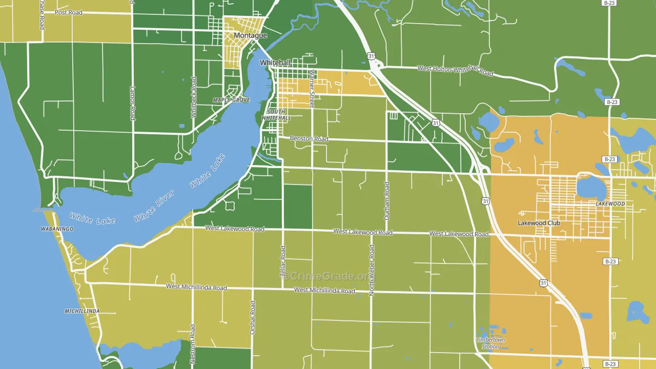 Whitehall, MI Map of Burglary Rates
