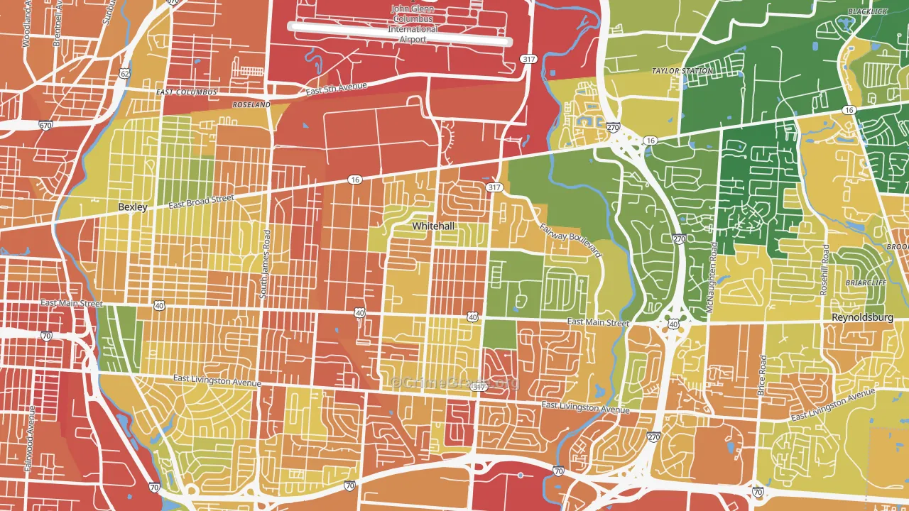 Whitehall, OH Map of Burglary Rates