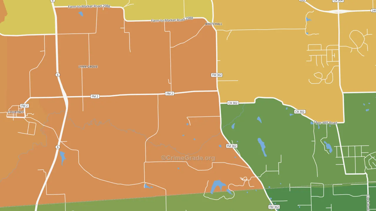 Whitehall, TX Map of Burglary Rates